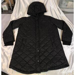 Weatherproof Puffer Coat Long Quilted Hood Pockets Snaps Black Womens Sz XL